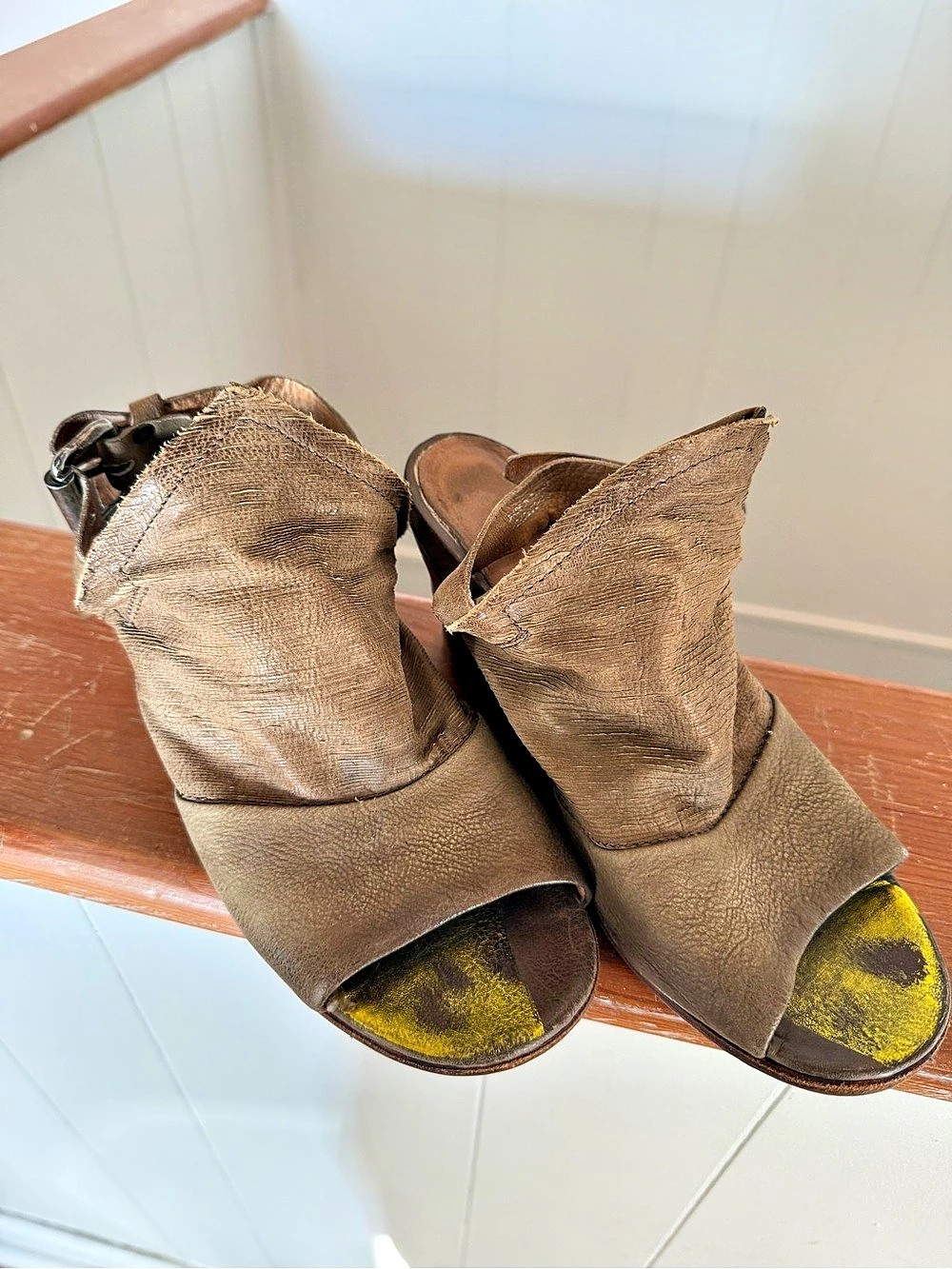 A.S. 98 Brown & Yellow Peep Toe Heels